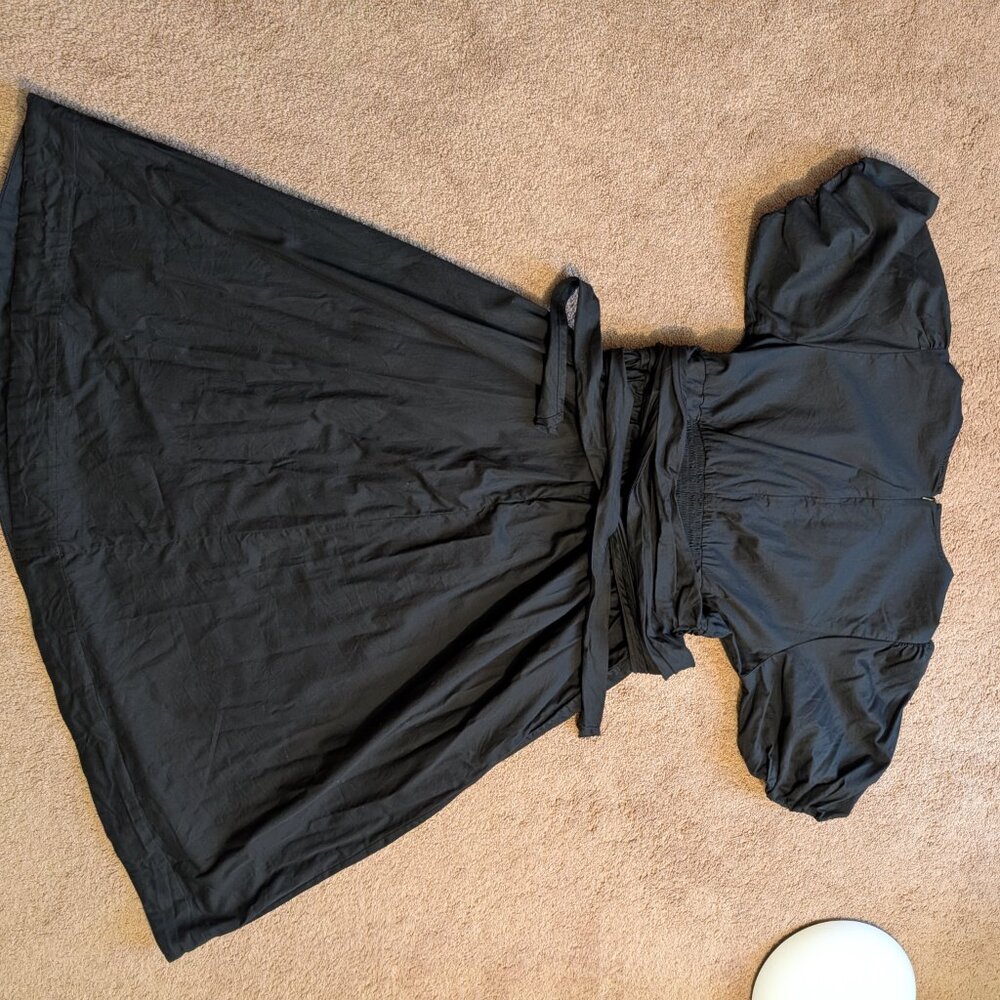 Modest 100% Cotton Fit and Flare Midi Wrap Dress with Puff Short Sleeves Medium - Picture 3 of 13